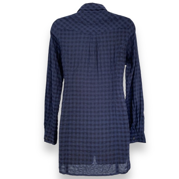 Solemio | NWOT Shirt Dress Tunic Blouse Tie Waist Blue-Black Checkered  S - Picture 7 of 16